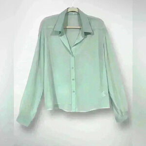 Womens Long Sleeve Sheer Button Down Blouse Size Large New